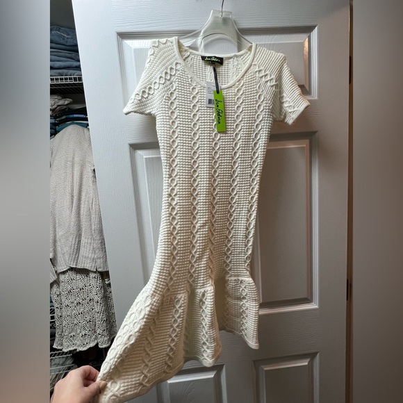 NWT Sam Edelman Ivory Cable knit Sweater Dress Sz Small - Picture 2 of 5